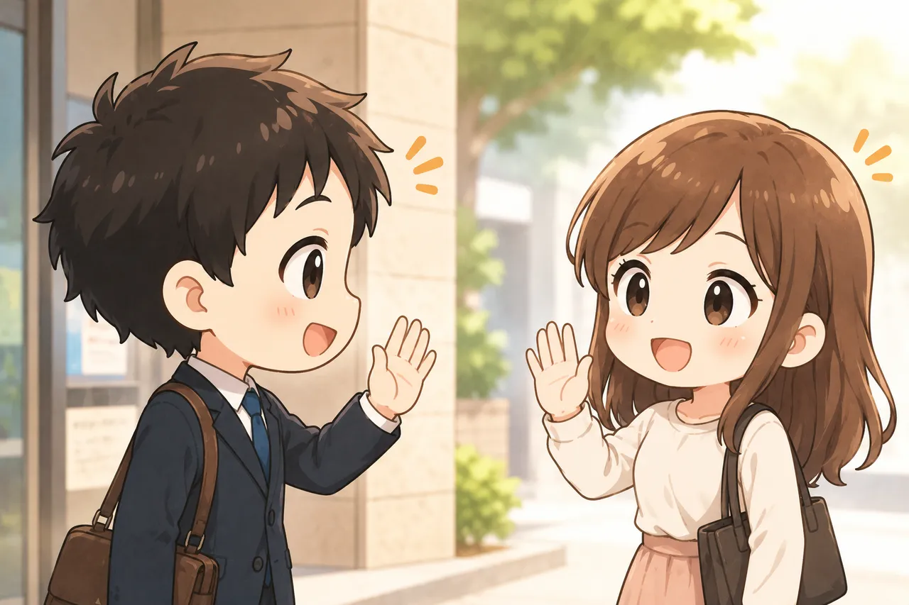 挨拶を交わす男女