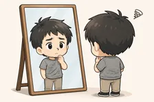 身だしなみを確認する男性
